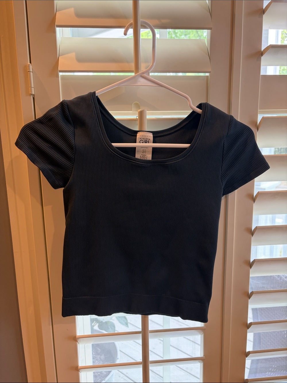 Athleta Ribbed Scoop Neck Short Sleeve Top - Navy Blue